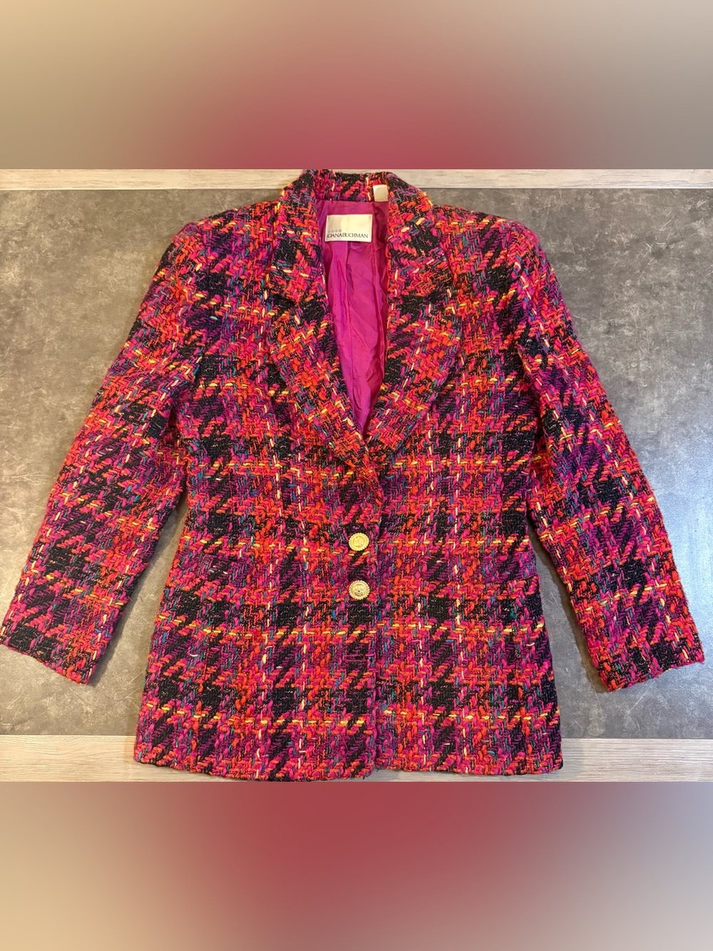 VTG Dana Buchman Luscious Pink Mohair Wool Exaggerated Tweed Statement Blazer 10